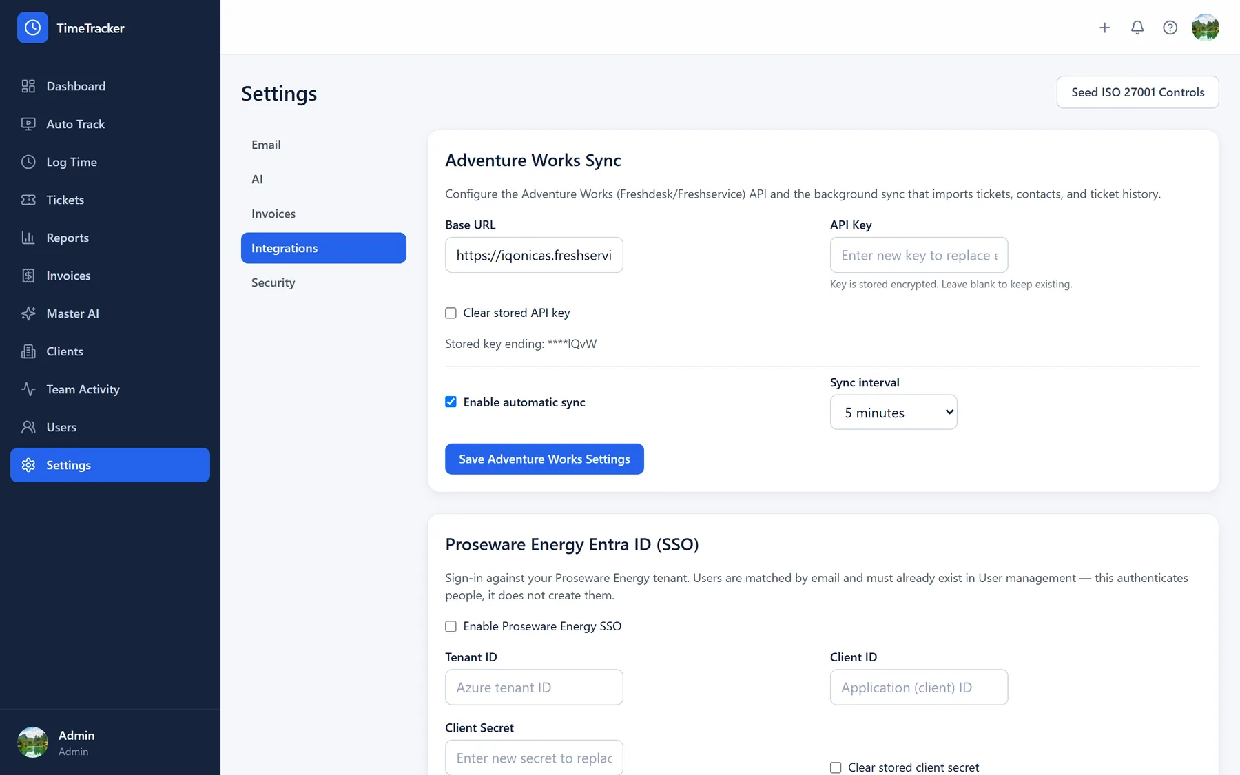Integration settings for Freshservice, Zendesk and Microsoft 365